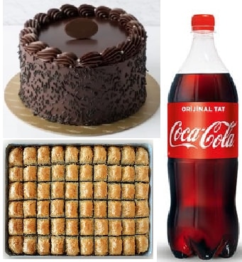 Hediye Tatlı Paketi: Çikolatalı Pasta Baklava ve Cola Seti